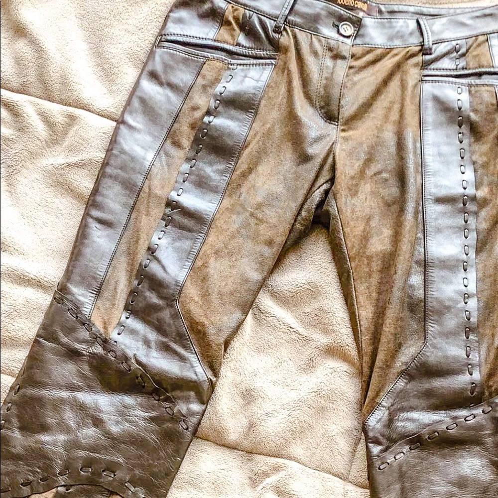 RARE ROBERTO CAVALLI BROWN LEATHER SUEDE PANTS 44